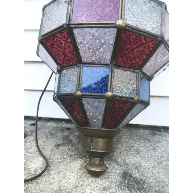 Metal Large Mid-Century 60s-70s Hanging Lantern in Red, Clear, Blue For Sale - Image 7 of 8