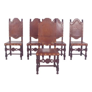 Dining Chairs with Leather Seats and Backs, Set of 5 For Sale