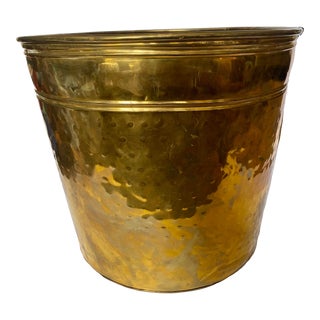 Large Hammered Brass Floor Planter For Sale