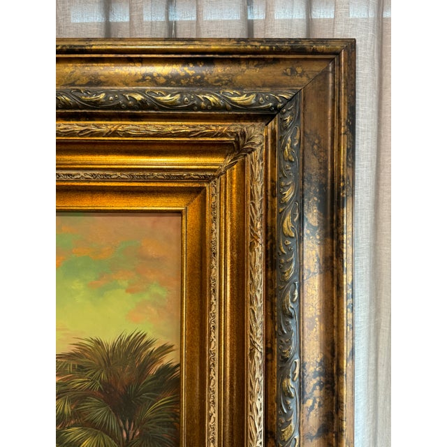 Wood Large Original Oil Painting, Tropical Landscape With Palms, Signed Vitaly For Sale - Image 7 of 12