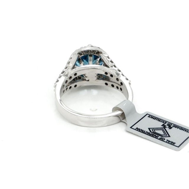 Mid 20th Century 18k White Gold Blue Topaz Solitaire Ring w/Diamonds IGI Certified Size 8 For Sale - Image 4 of 7