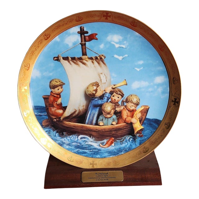Vintage Hummel Collectors Plate ~ "Land in Sight" Danbury Mint ~ Columbus' Voyage W/ Stand For Sale