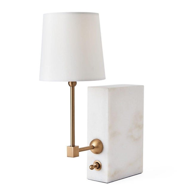 White Marble With Brass Shelf Lamp For Sale - Image 10 of 12