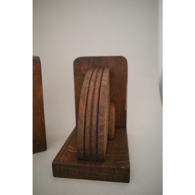 French Pair of French Solid Oak Wood Bookends, Circa 1940 For Sale - Image 3 of 7
