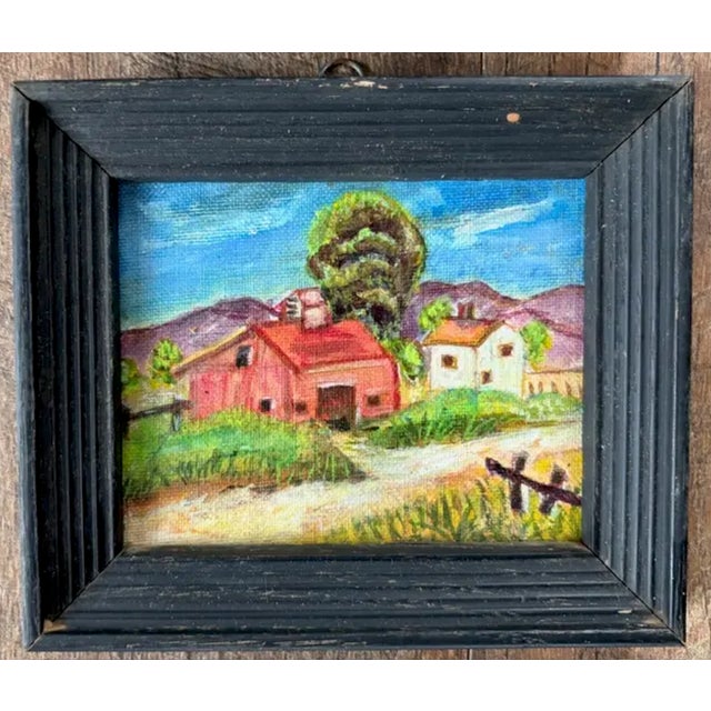 Folk Art, Americana Small Oil Paintings - Collection of 3 in Original Wood Frames For Sale - Image 4 of 6