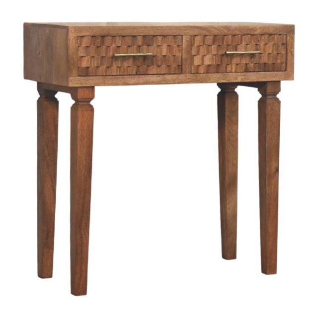 The Golden Teak-Finish Mango Wood Brass-Accent Console Table brings a refined balance of craftsmanship, character, and...