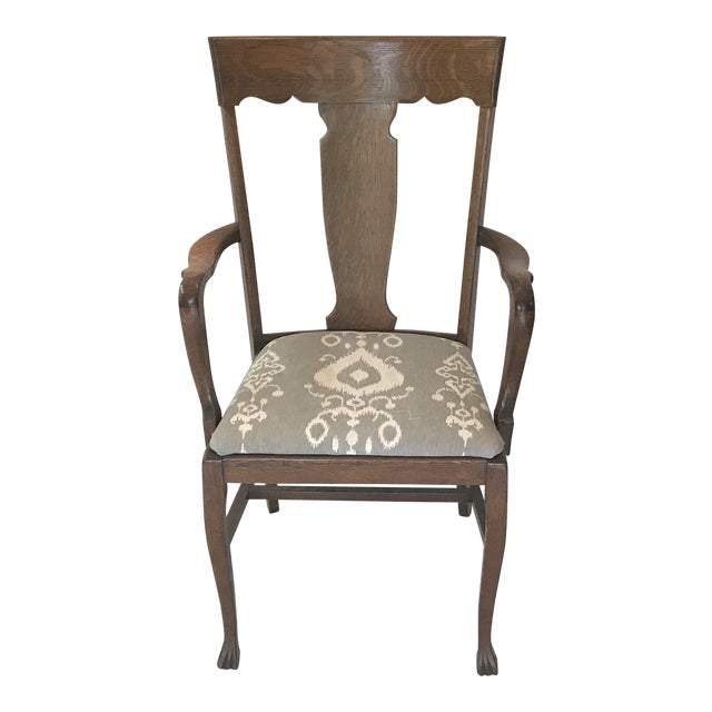 19th C Arts Crafts Tiger Oak Splat Back Arm Chair