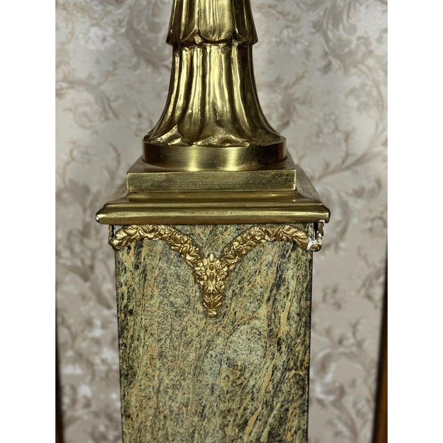 Mid 20th Century Pair of Empire Style Verde Marble and Gilt Mounted Pedestal Columns For Sale In Miami - Image 6 of 7