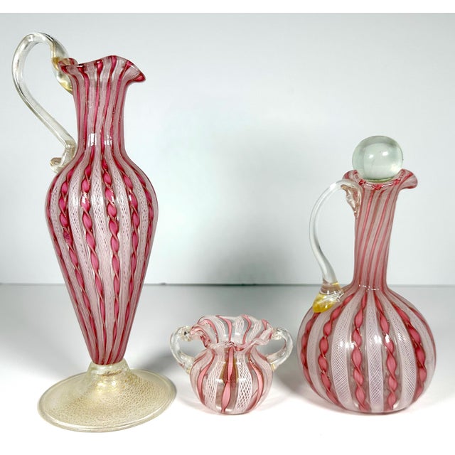 Art Nouveau Venetian Murano Art Glass Zanfirico Latticino Aventurine Collection For Sale - Image 3 of 10