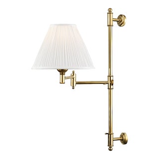Hudson Valley Lighting Mark D. Sikes Classic No.1 1-Light Adjustable Plug In Wall Sconce, Aged Brass For Sale