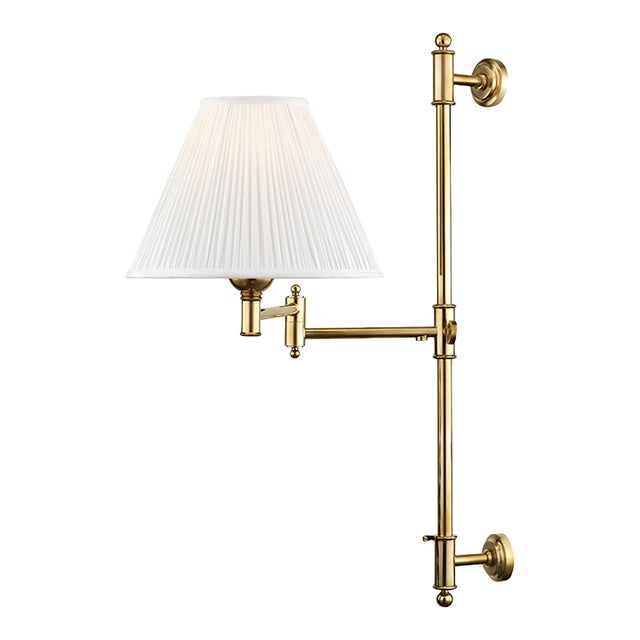 Hudson Valley Lighting Mark D. Sikes Classic No.1 1-Light Adjustable Plug In Wall Sconce, Aged Brass For Sale