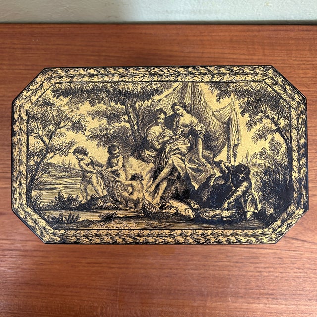 Glass 1950s Black Italian Murano Glass Hinged Casket Box With Signed Hand Painted Scene C1950s For Sale - Image 7 of 10