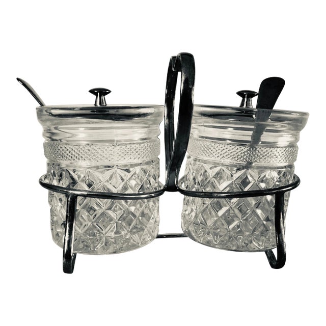 Vintage Cut Glass & Silver Plated Condiment Caddy For Sale