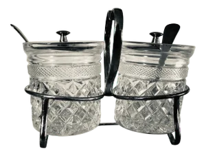 Vintage Cut Glass & Silver Plated Condiment Caddy