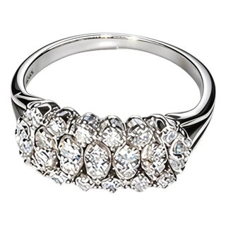 Late 20th Century Size 7 14K White Gold Diamond Band Ring Four Row Sparkling Band For Sale