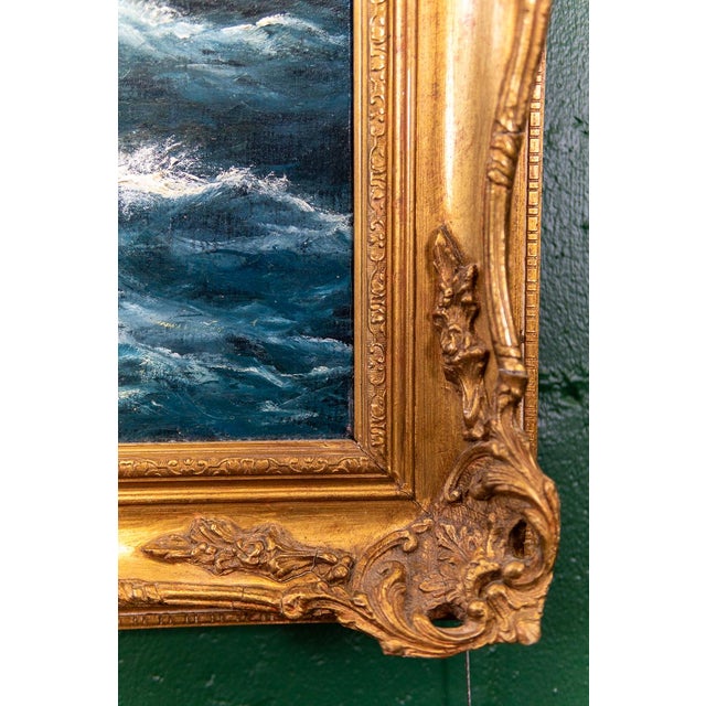 Wood Late 20th Century Masterful Naval Oil on Canvas Painting of the Clipper Ship Thessalus by John Bentham Dinsdale For Sale - Image 7 of 17