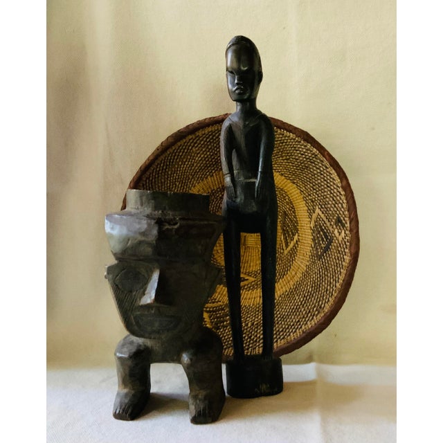Vintage African Ebony Wood Drummer Figurine For Sale - Image 4 of 18