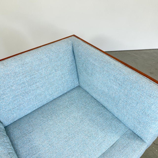 Sky Blue Teak Case Sofa in the Manner of Milo Baughman For Sale - Image 8 of 8