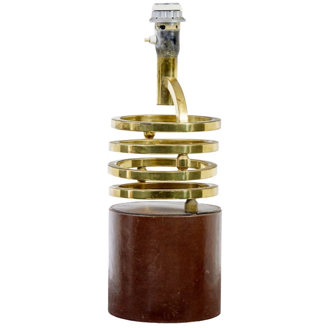 Mid-Century Brass and Leather Oscillating Table Lamp, 1960 For Sale
