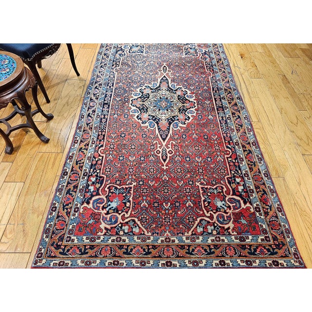 Vintage Persian Bidjar Gallery Rug, Hand-Knotted Wool, Geometric Medallion Pattern, Red & Navy, 5x9 For Sale - Image 9 of 17