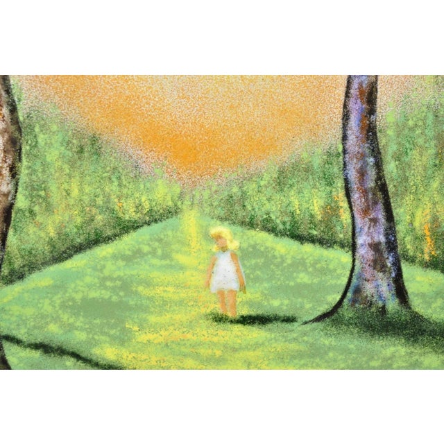 Modern Late 20th Century Dom Dominic Mingolla Enamel on Copper Girl in Green Forest and Tall Trees For Sale - Image 3 of 9