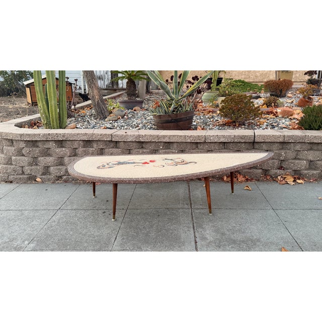 Vintage Mid Century Modern Mosaic Tiled Coffee Cocktail Table Roosters Motif For Sale - Image 4 of 12