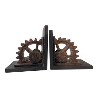 Vintage Grist Mill Metal Bookends, Pair For Sale