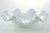 Vintage ruffle rim creamy white bowl with by an ice blue over-glaze highlighting a raised majolica style grape leaf...