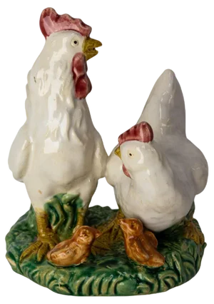 French Ceramic Chicken Family, 1900s