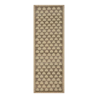 Mid-Century Brown Floral-Motif Handmade Wool Turkish Rug For Sale