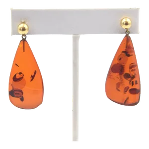 Late 20th Century Star Spangled Amber & 14k Gold Drop Earrings, A Pair