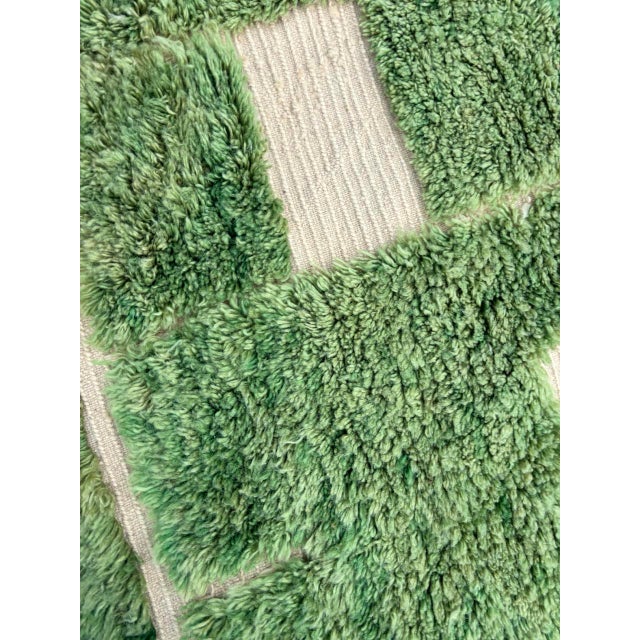 Hand-Knotted Modern Green Moroccan Berber Wool Rug For Sale - Image 6 of 8