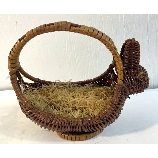 Boho Chic Vintage Petite Wicker Bunny Shaped Basket For Sale - Image 3 of 6