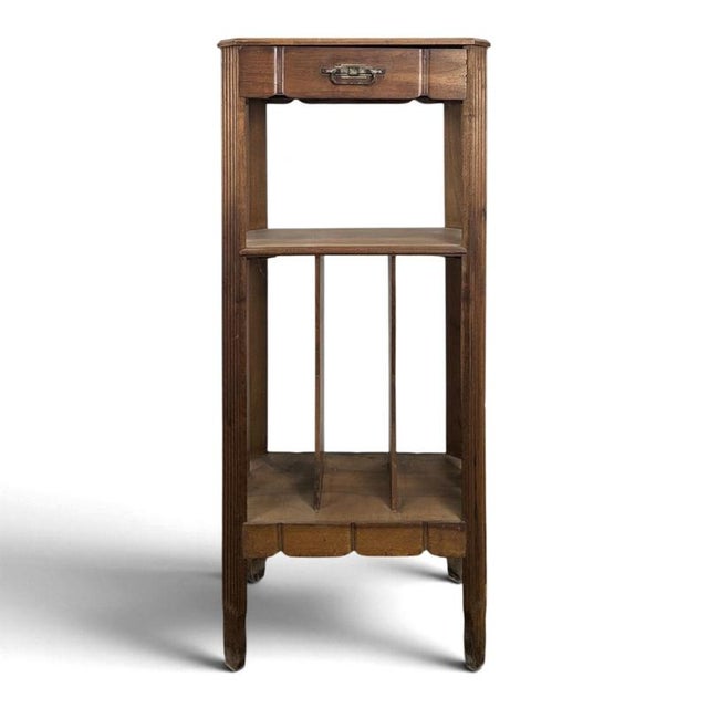 Walnut Music Cabinet with Compartments and Drawer, 1900s, Brass For Sale - Image 10 of 10