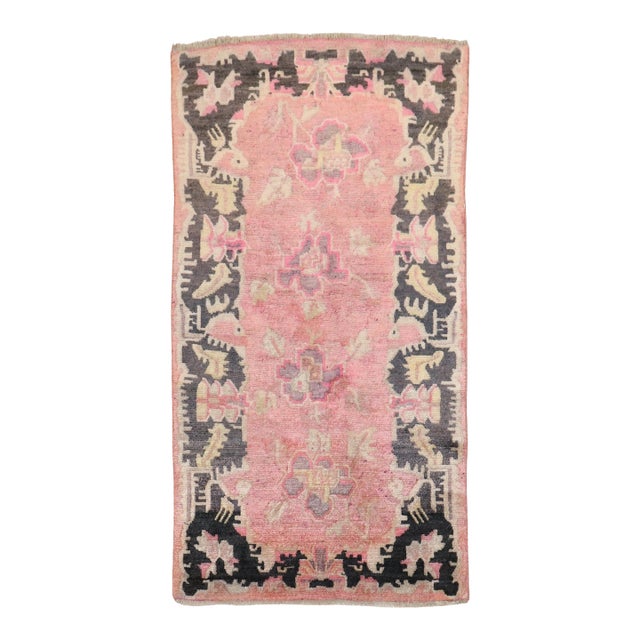 Early 20th Century Zabihi Collection Pink Floral Tibetan Rug - 3' x 4'9" For Sale