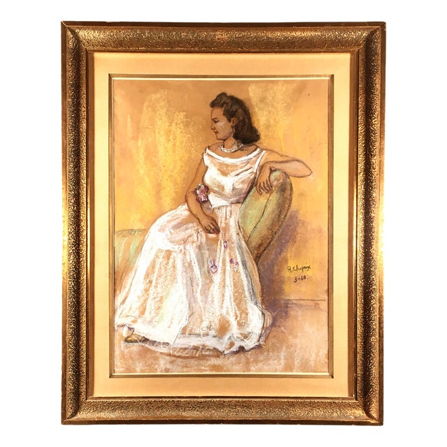 René Choprix, Woman on the Sofa, 1950, Pastel For Sale