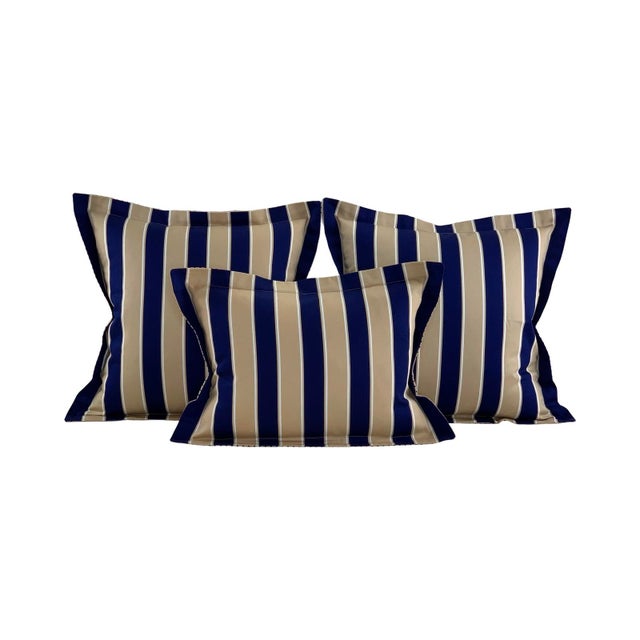 Textile Designer Vicki Payne Free Spirit Cream Navy & Taupe Stripe Pillow Covers- 3 Pc Set For Sale - Image 7 of 7