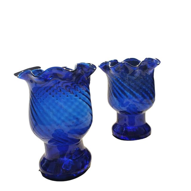 Large Vintage Spanish Cobalt Blue Glass Vases, Set of 2 For Sale - Image 9 of 9