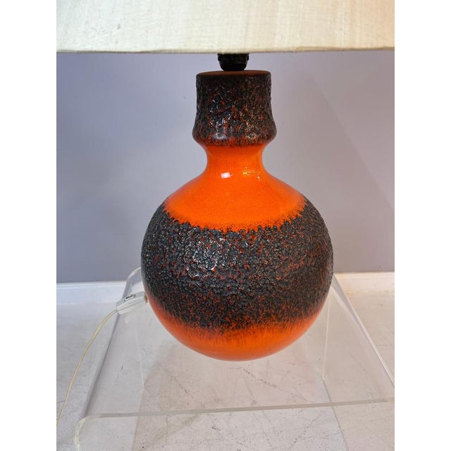 Beige Orange and Brown Fat Lava Ceramic Table Lamp with Silk Shade from Jasba For Sale - Image 8 of 11