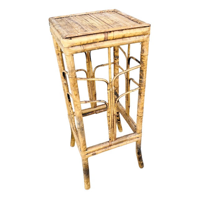 Vintage Burnt Tortoise Shell Finished Bamboo Pedestal/Plant Stand For Sale