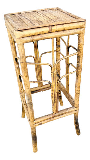 Vintage Burnt Tortoise Shell Finished Bamboo Pedestal/Plant Stand