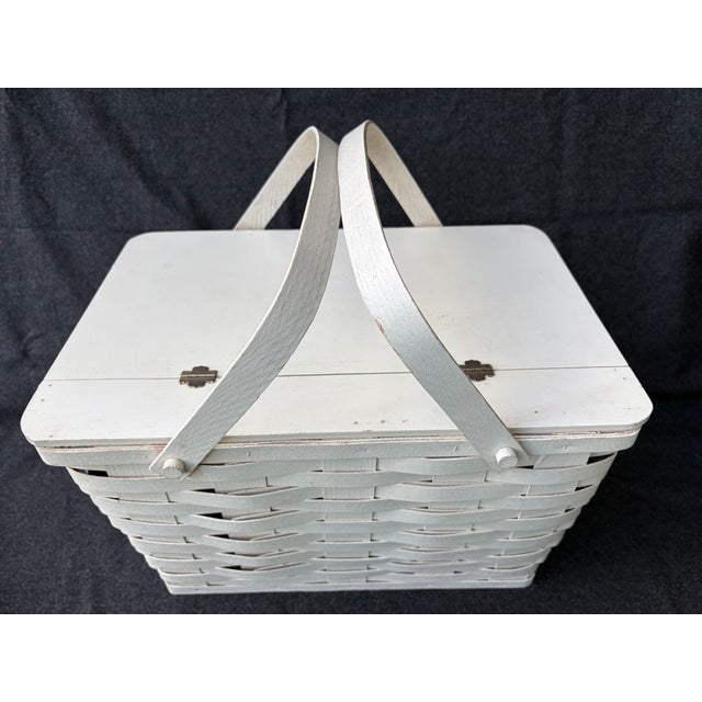 Wood Vintage Painted Splint Wood Picnic Basket For Sale - Image 7 of 15