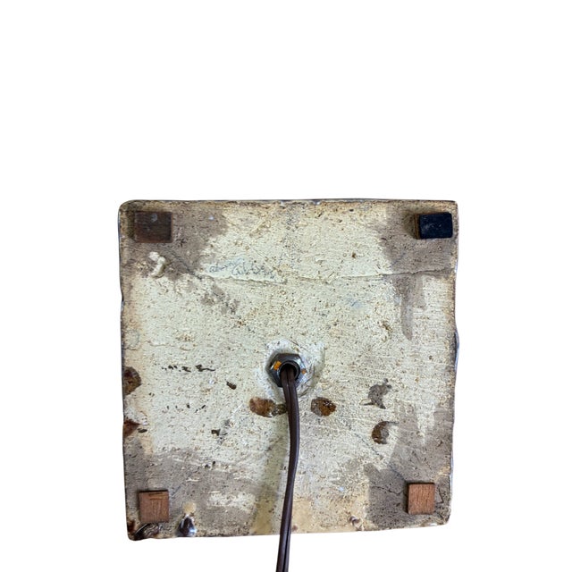Sculpture Materials Antique Arts Crafts Copper Desk Lamp Clay Tile Base Ruffle Clam Shell Shade For Sale - Image 7 of 12
