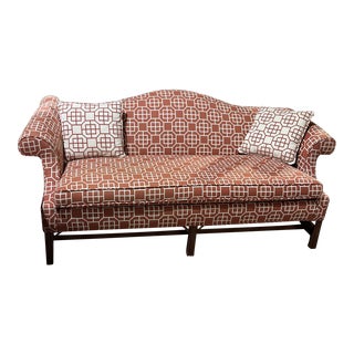 Ethan Allen Red With White Accents Camelback Sofa For Sale