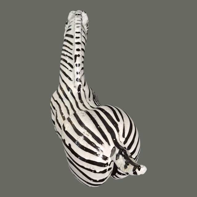 Late 20th Century Vintage Mid Century Modern Decorative Italian Glazed Ceramic Zebra Statue Figurine For Sale - Image 5 of 8