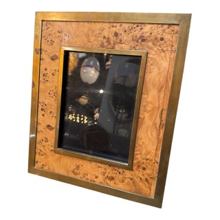 Vintage Burl Wood and Brass Picture Frame, Italy, 1980s For Sale