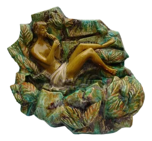 Large Italian or French Majolica Ceramic Wall Fountain with Lighting, 1920s-1940s