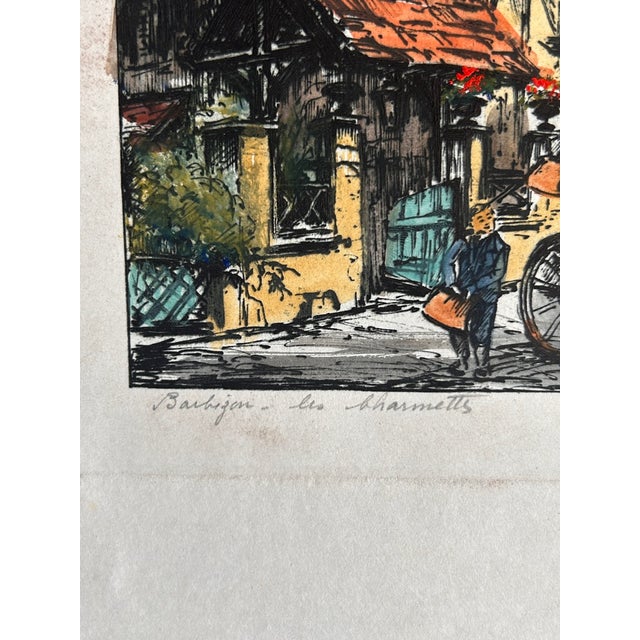 French Eugene Louis Veder Barbizon Les Charmettes Hand Colored Etching Signed French For Sale - Image 3 of 5