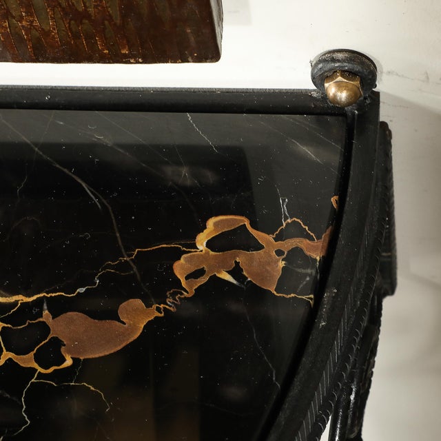 Art Deco Demilune Wrought Iron Spiral Motif & Porto Marble Inset Console Table For Sale In New York - Image 6 of 13
