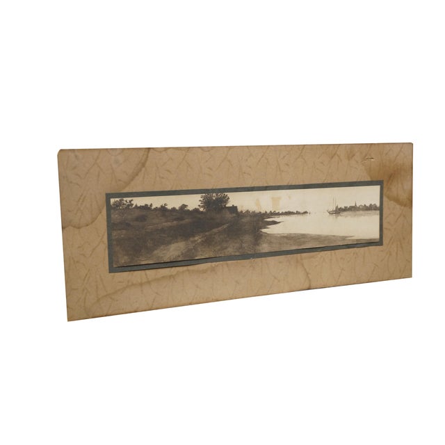 Late 19th century black and white etching by John Octavius Anderson. A panoramic seascape / landscape showing a large body...